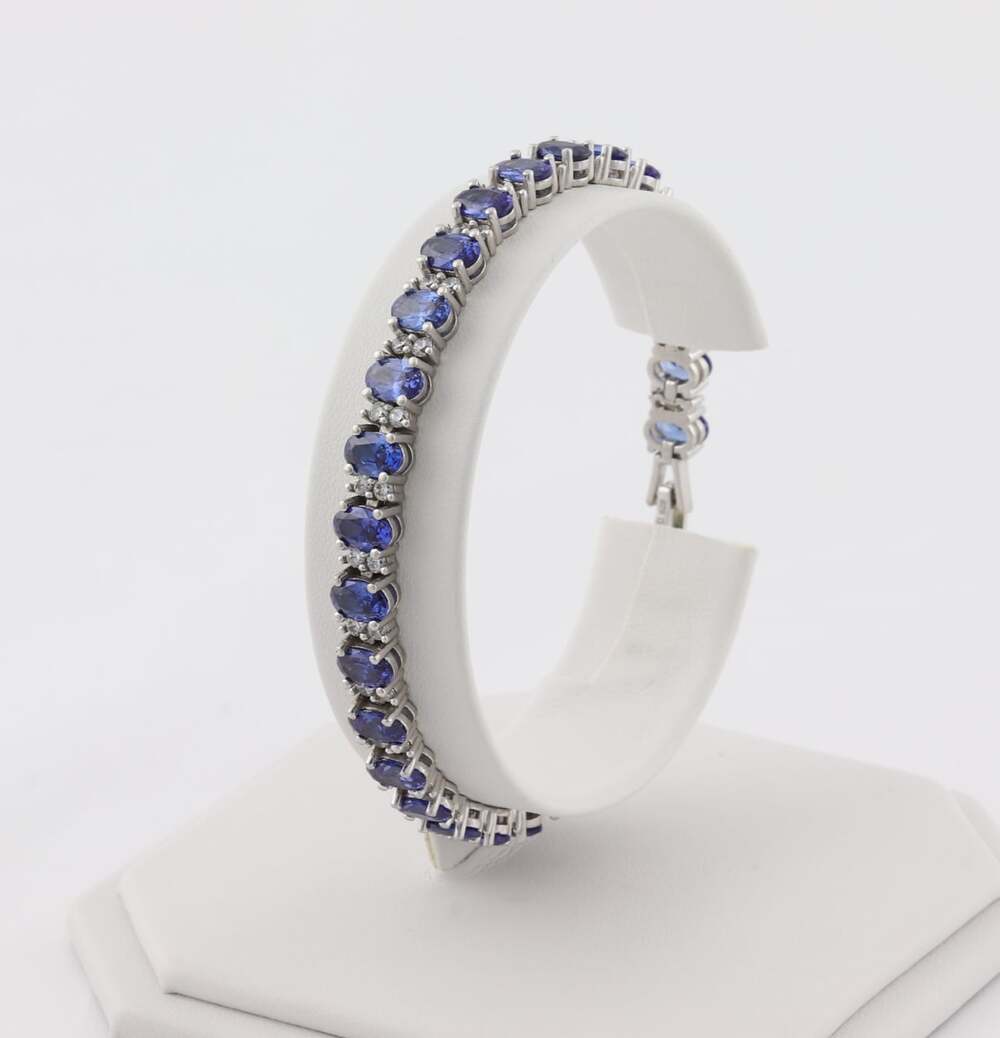 Sterling Silver Natural Tanzanite & Cubic Zirconia Tennis Bracelet 7 1/4" inch - Picture 3 of 8